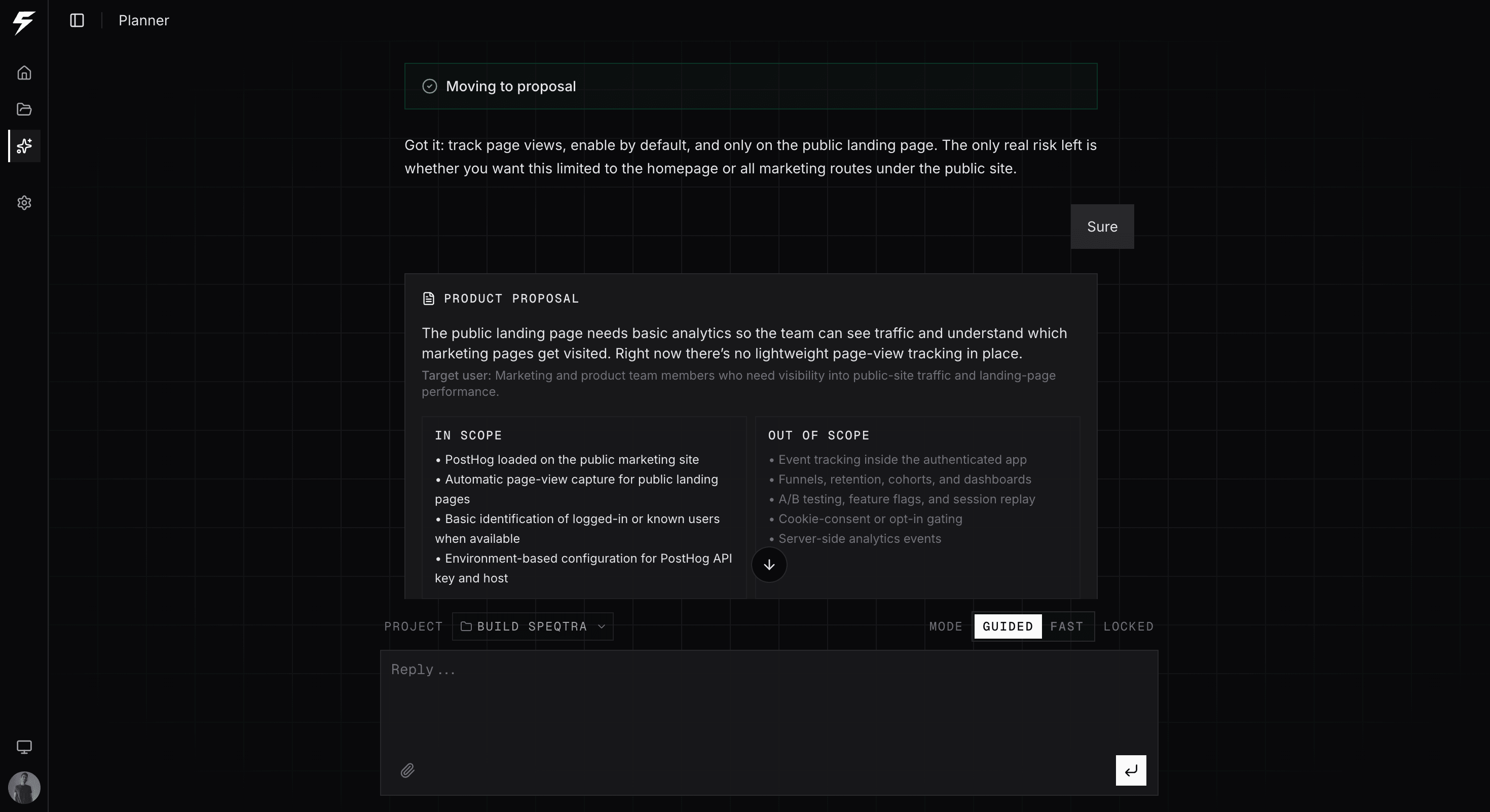 Speqtra planner generating a product proposal
