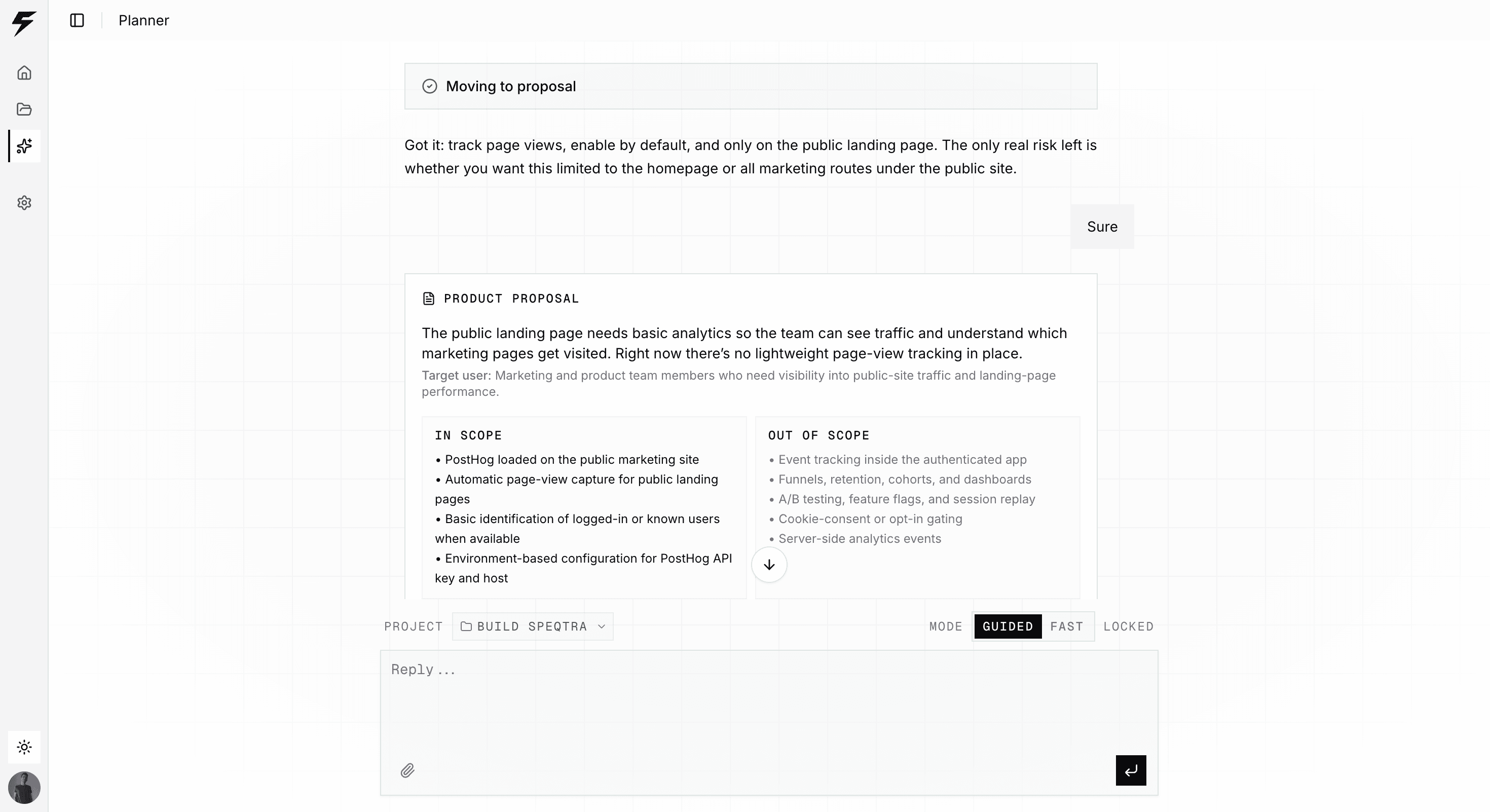 Speqtra planner generating a product proposal